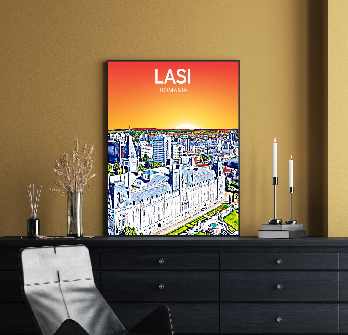 Iasi Romania Palace of Culture Sunset Skyline Cityscape Art Poster - Image 2