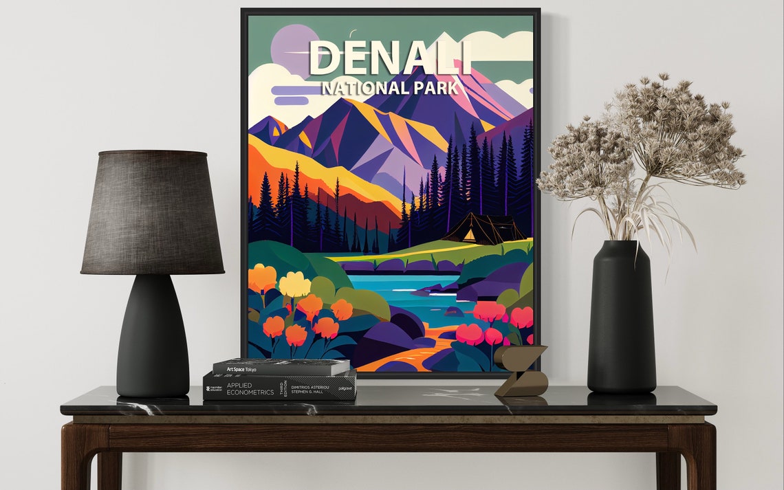 Denali National Park Alaska Mountain Tent Lake Travel Poster - Image 3
