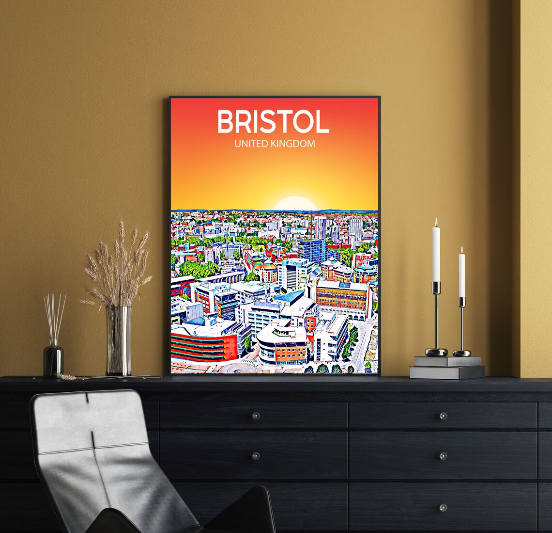 Bristol United Kingdom Sunset Skyline Sketch Art Travel Poster - Image 2