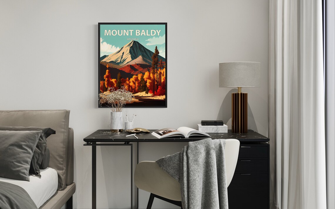 Mount Baldy Arizona Pine Forest Road Autumn Retro Travel Poster - Image 2