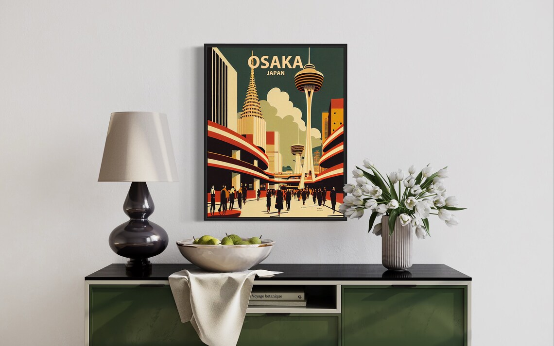 Osaka Japan Retro Cityscape Tower Street Vintage Travel Poster - Image 3