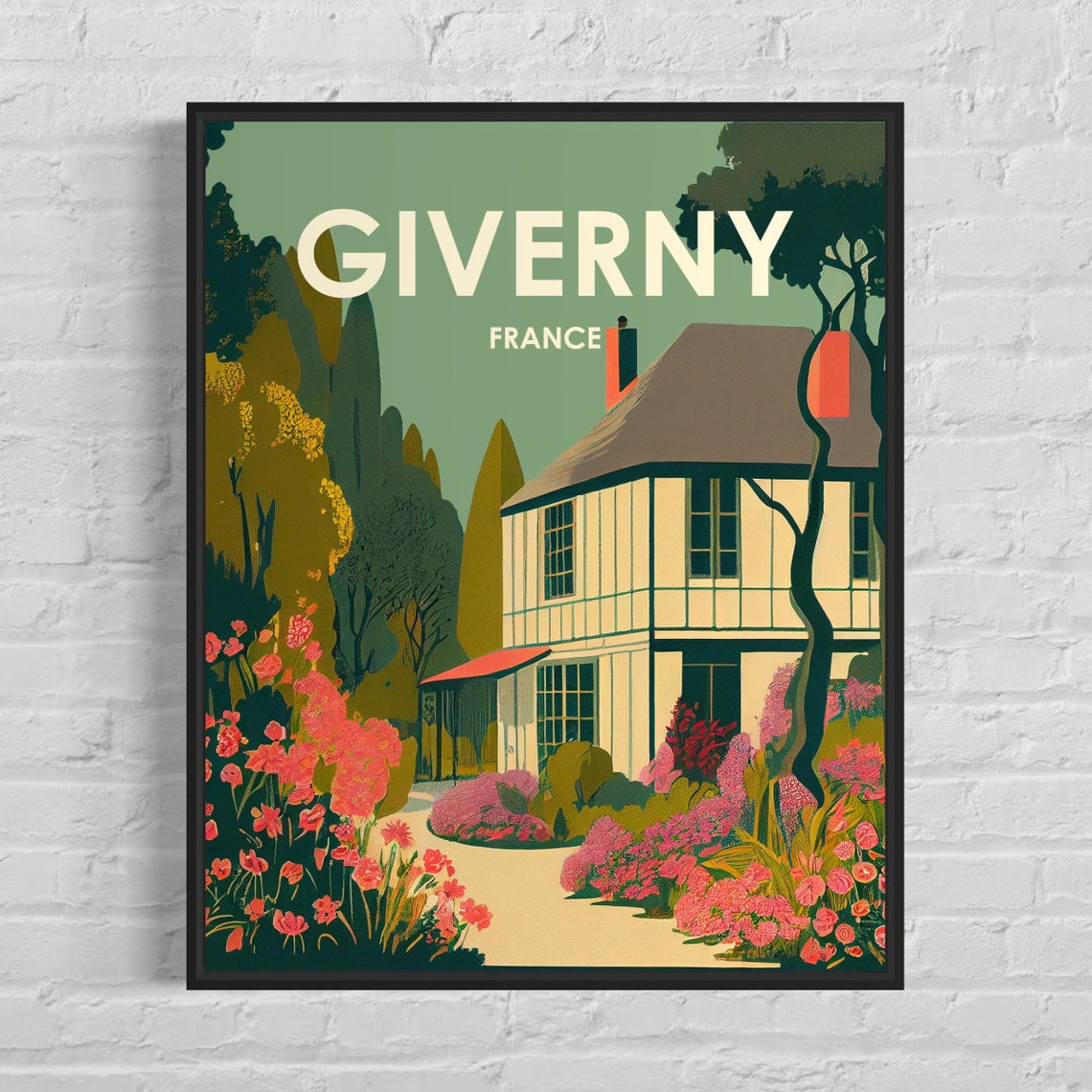 Giverny France Retro Art Print Giverny France Wall Art Illustration Giverny France Vintage Minimal Design Poster