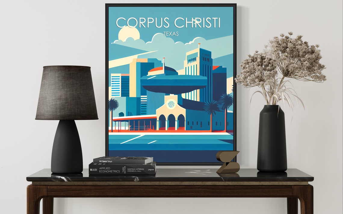 Corpus Christi Texas Retro Bayfront Downtown Skyline Travel Poster - Image 2