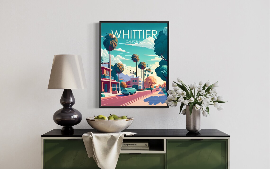 Whittier California Palm Street Classic Car Retro Travel Poster - Image 2