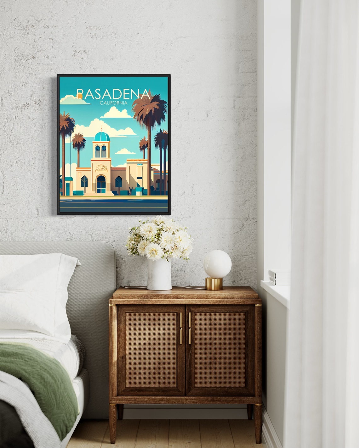 Pasadena California Mission Dome Palm Avenue Vintage Art Poster - Image 3