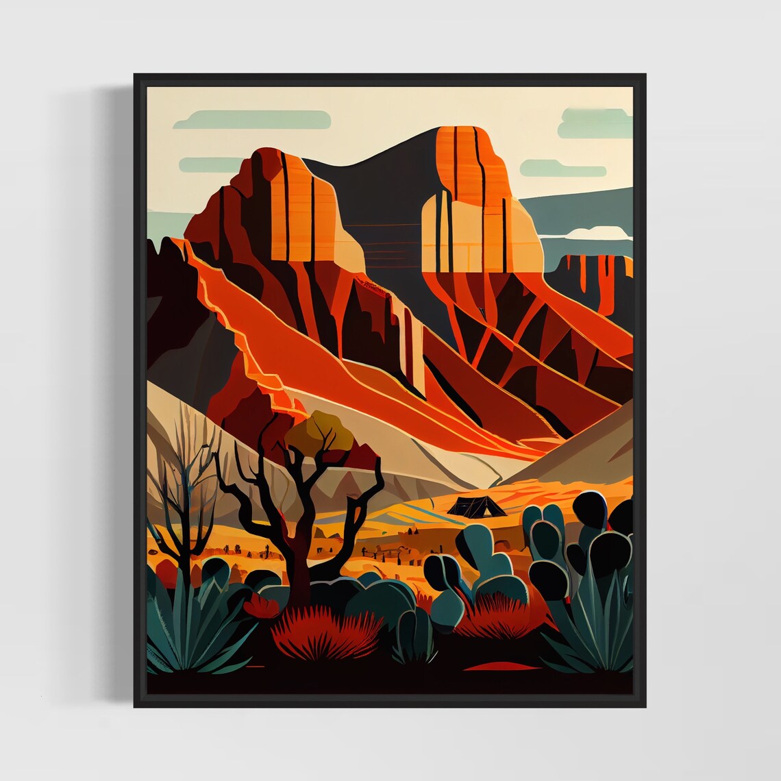 Guadalupe Mountains Texas Desert Red Rock Canyon Retro Poster