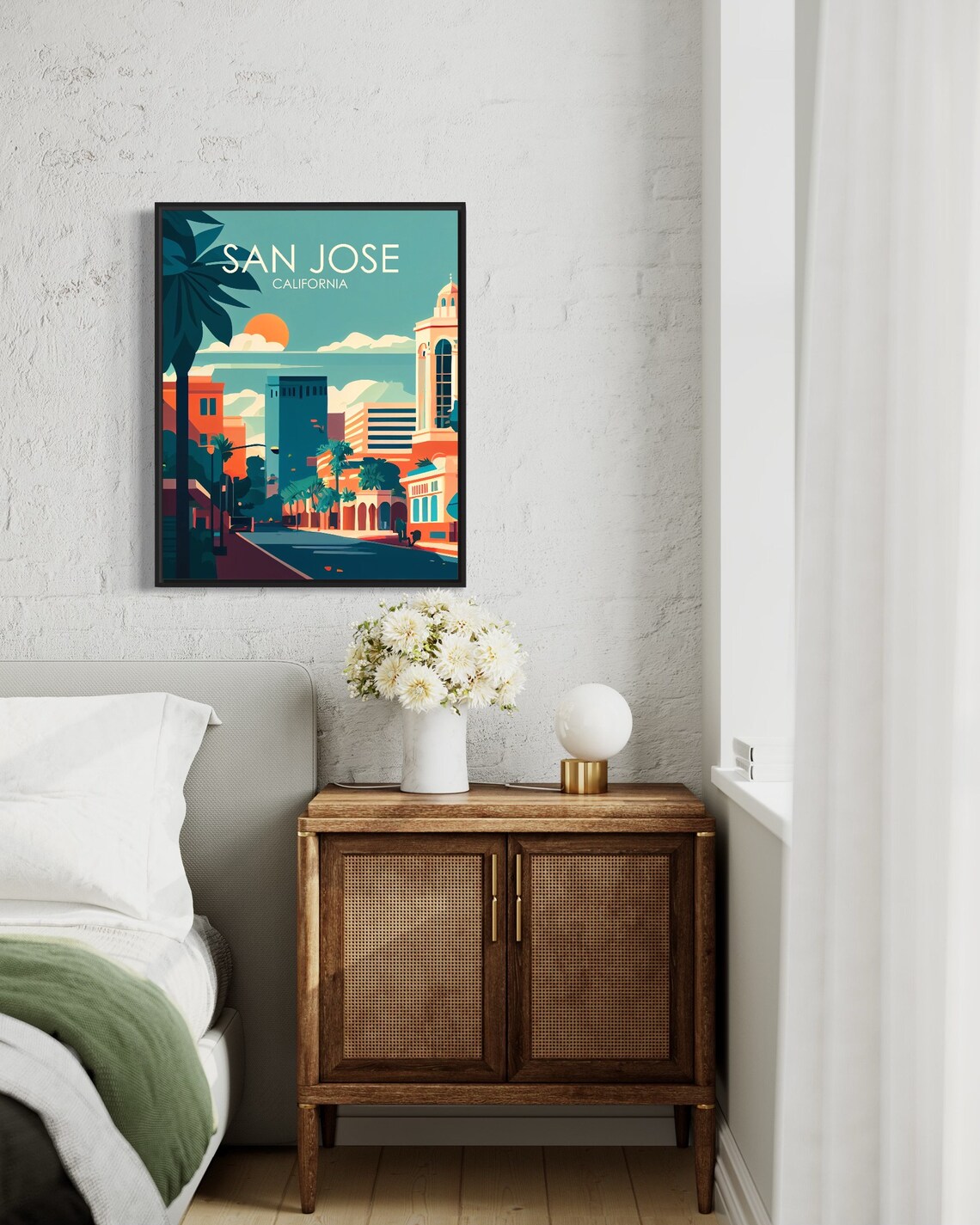 San Jose California Retro Downtown Cityscape Golden Sunset Poster - Image 3