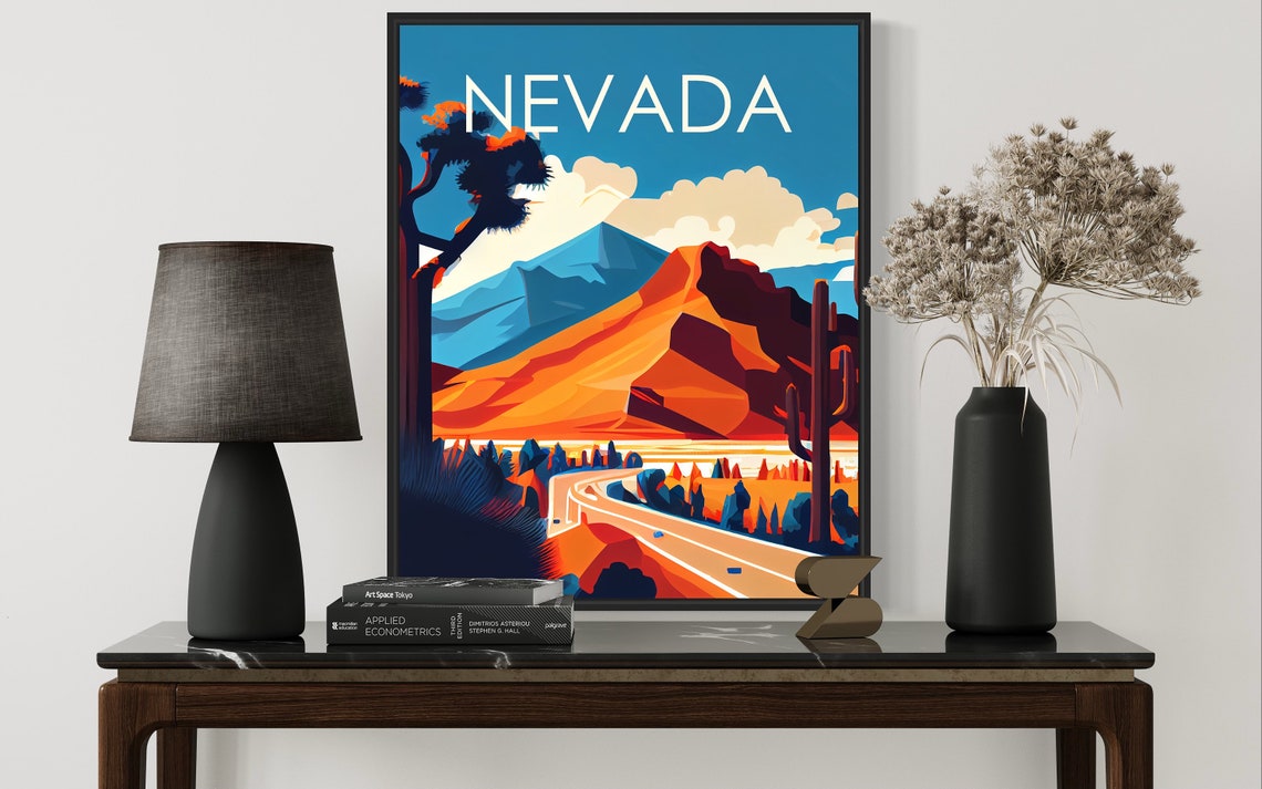 Nevada Desert Sunset Open Road Trip Retro Style Vintage Travel Poster - Image 2