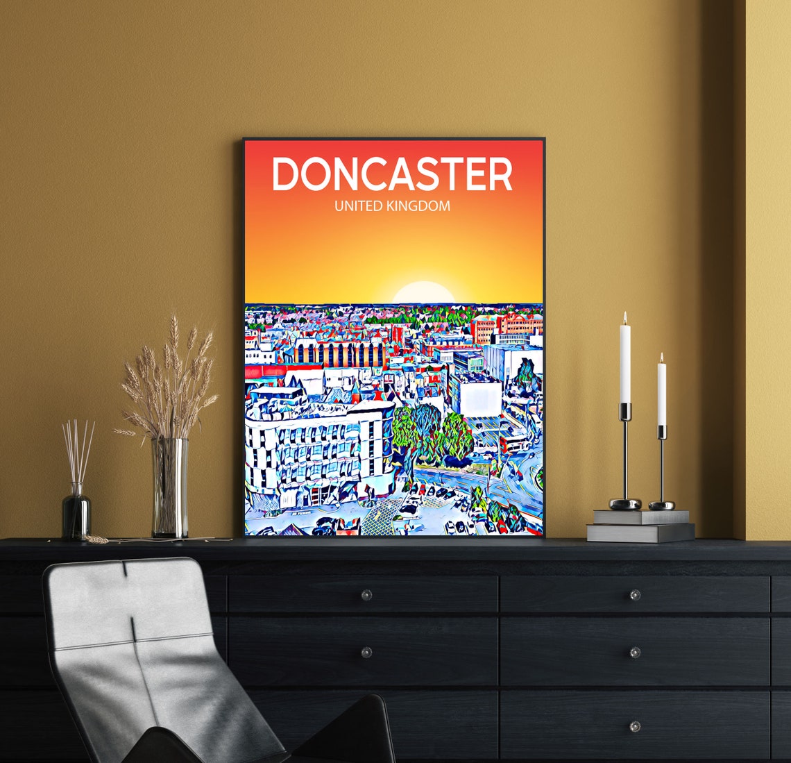 Doncaster United Kingdom Sunset Skyline Pop Art City Travel Poster - Image 2