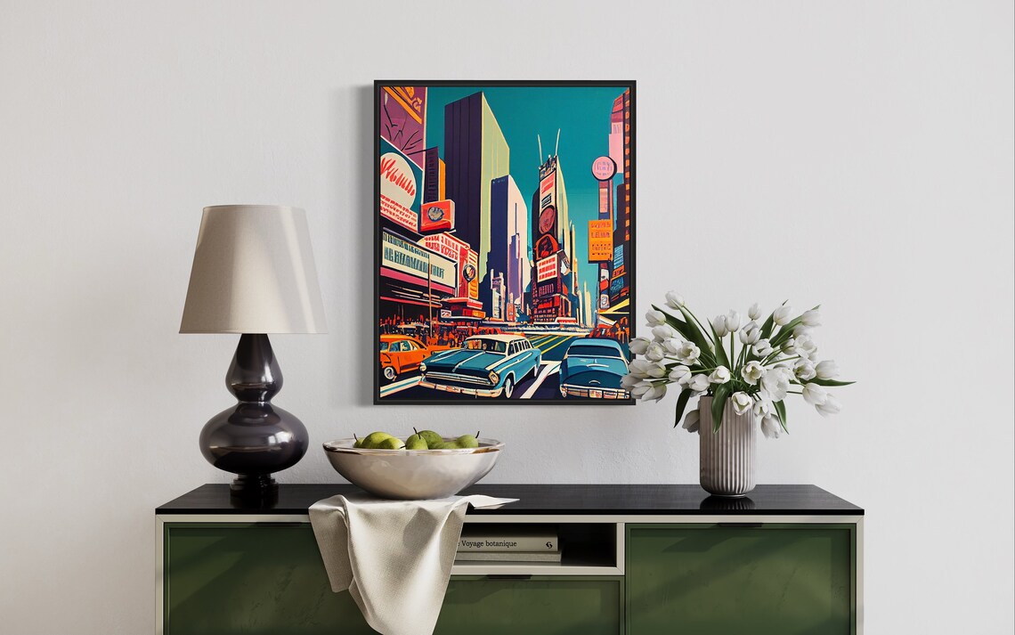 Times Square Pop Art Street Scene Classic Cars NYC Nightlife Poster - Image 3