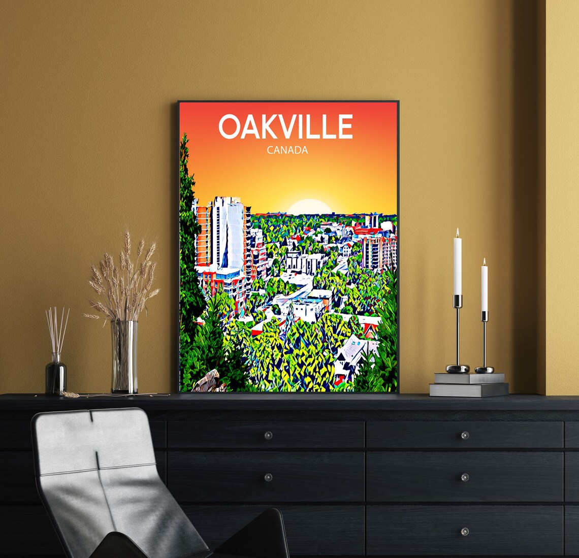 Oakville Canada Fiery Orange Sunset Treed Town Aerial Art Poster - Image 2