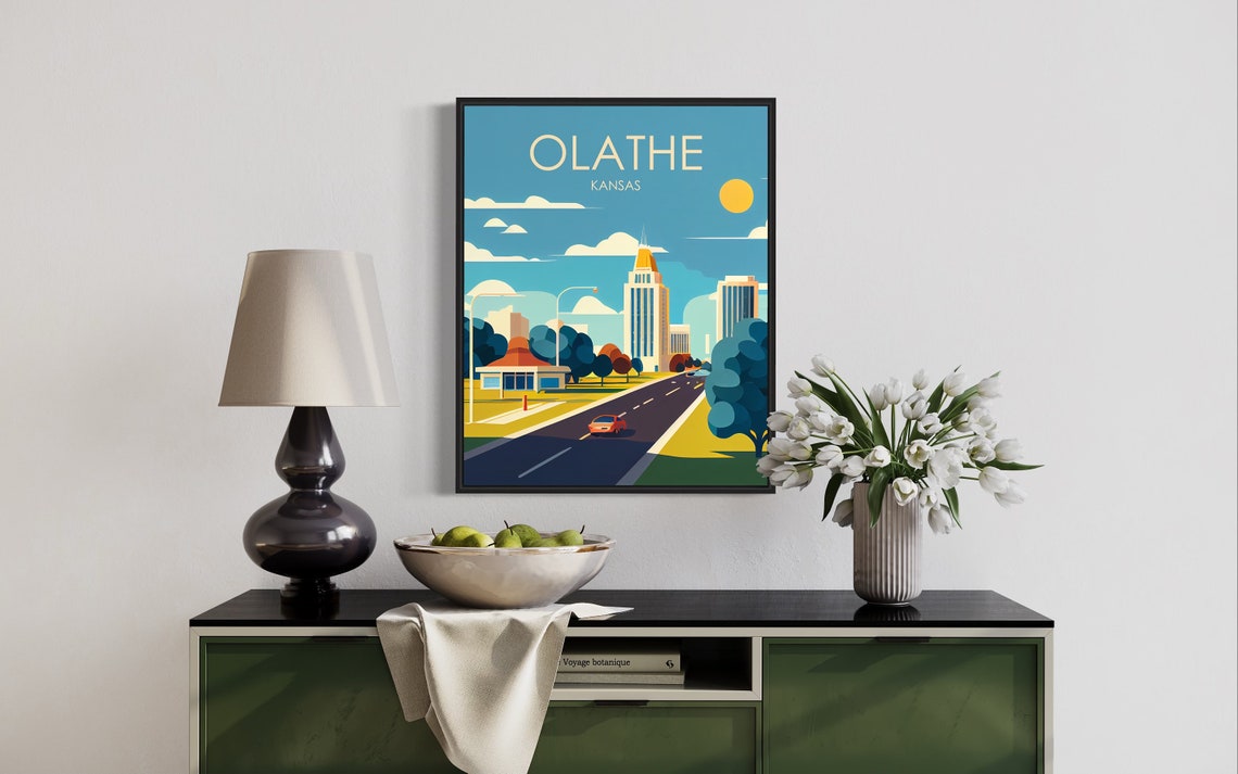 Olathe Kansas Sunny Boulevard Classic Car Retro Travel Poster - Image 3