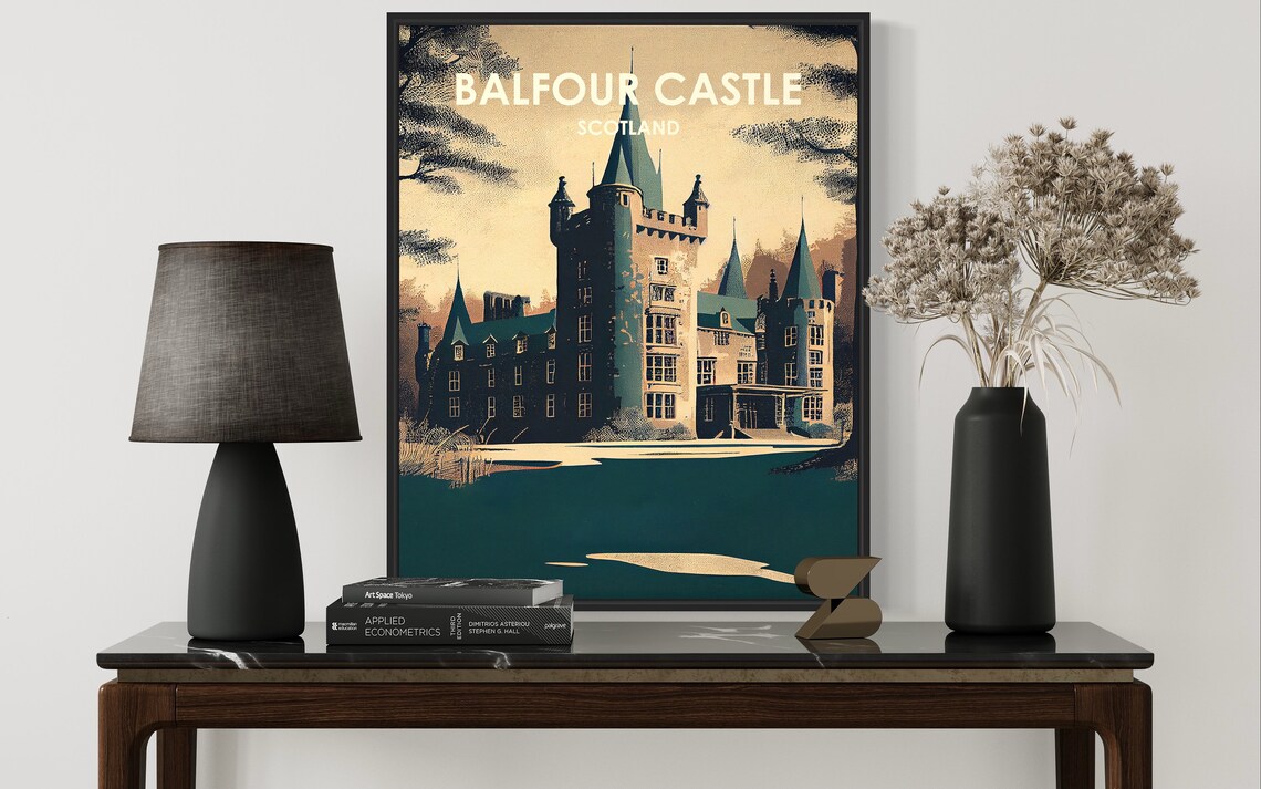 Balfour Castle Scotland Twilight Dusk Retro Travel Scene Poster - Image 3