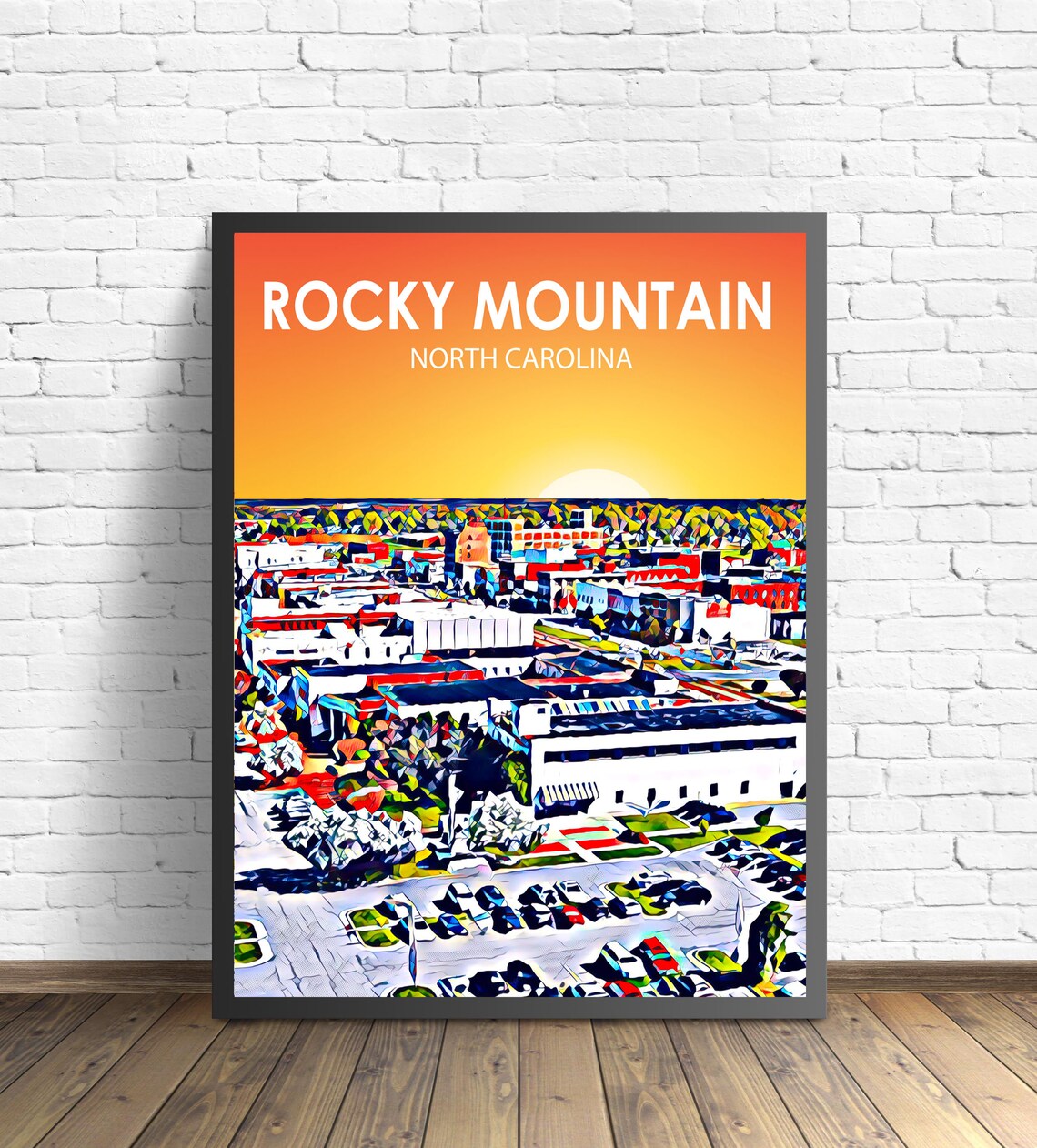 Rocky Mount North Carolina Colorful Sunset Skyline City Travel Poster