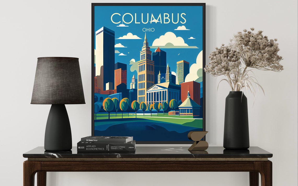 Columbus Ohio Downtown Skyline Green Riverfront Park City Poster - Image 2