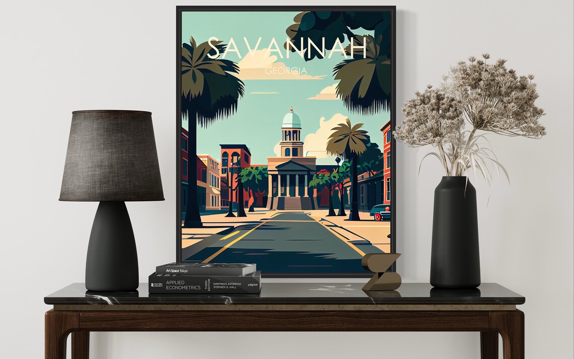 Savannah Georgia Palm Lined Street Historic Courthouse Poster - Image 2
