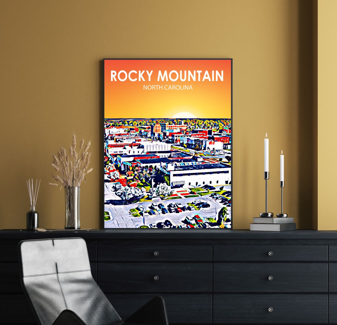 Rocky Mount North Carolina Colorful Sunset Skyline City Travel Poster - Image 2