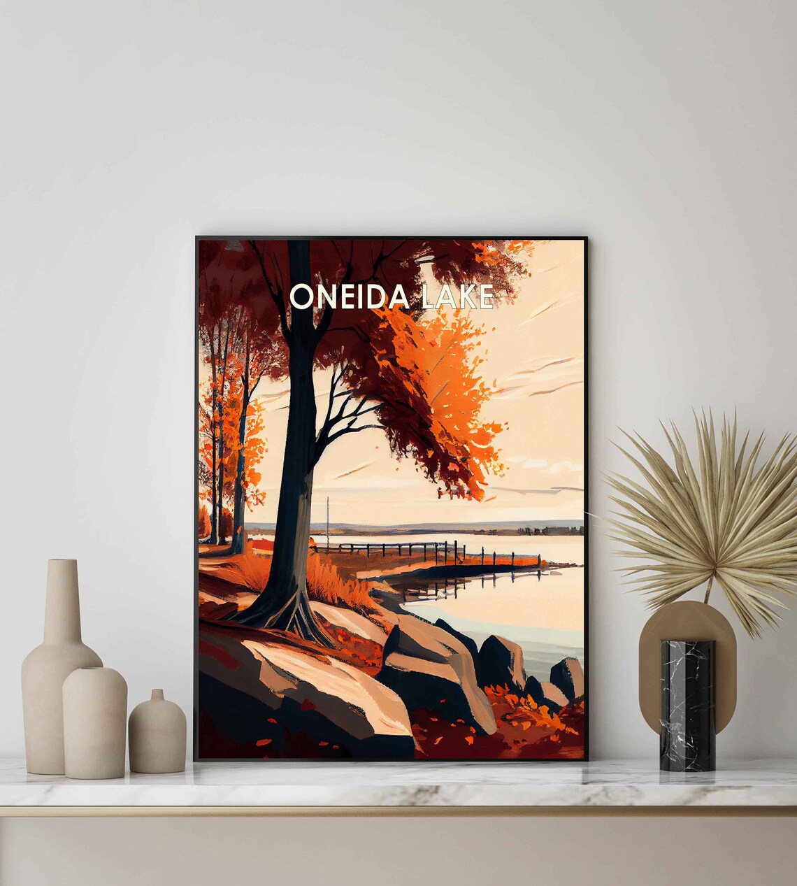 Oneida Lake New York Autumn Shoreline In 1960s Style Travel Poster - Image 2