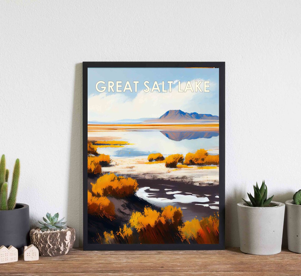 Great Salt Lake Utah Autumn Shoreline Vintage 1960s Scene Poster - Image 3
