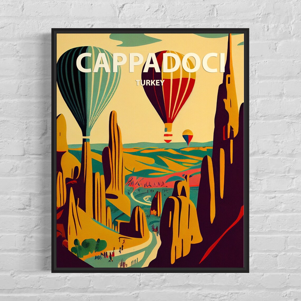 Cappadocia Turkey Hot Air Balloons Over Valleys Travel Poster