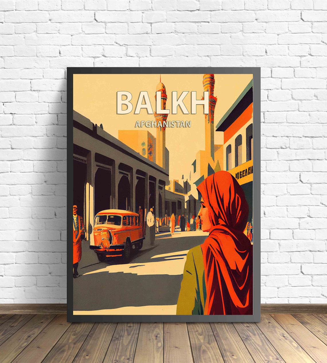 Balkh Afghanistan Retro Street Minaret Mosque Vintage Travel Poster