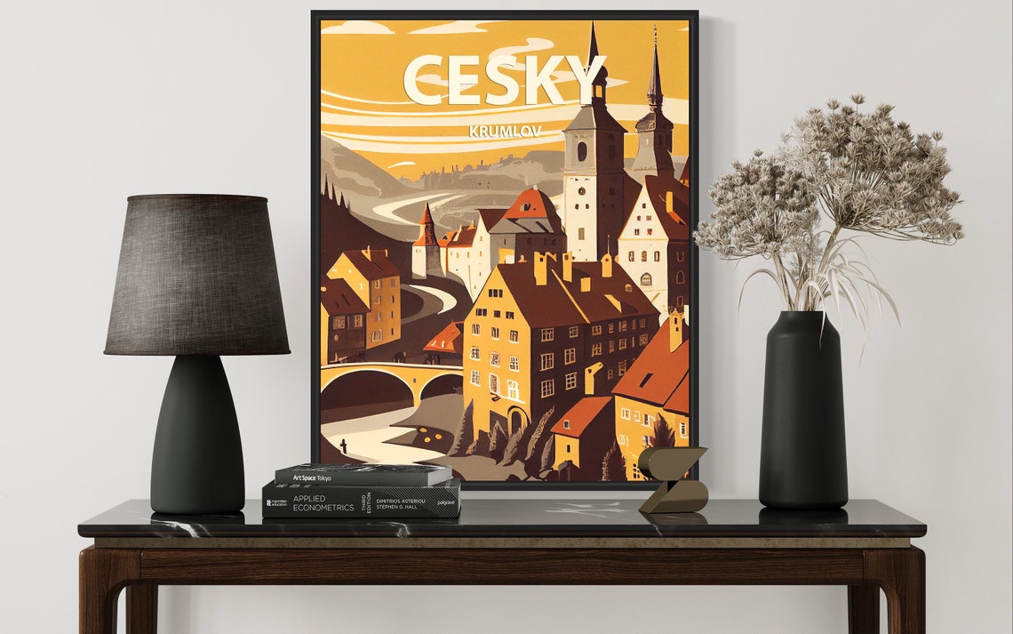 Cesky Krumlov Czech Old Town River Bend Vintage Travel Poster - Image 2