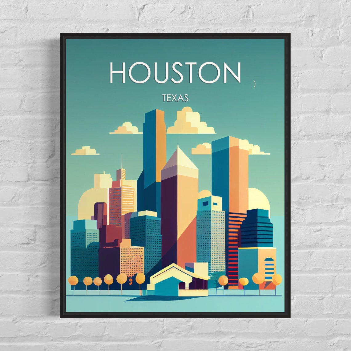 Houston Texas Retro Skyline Poster with Warm Downtown Towers