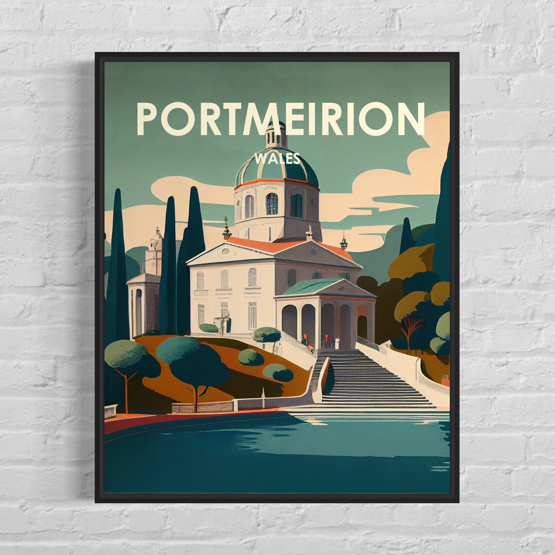 Portmeirion Wales Italianate Dome Village Retro Travel Poster