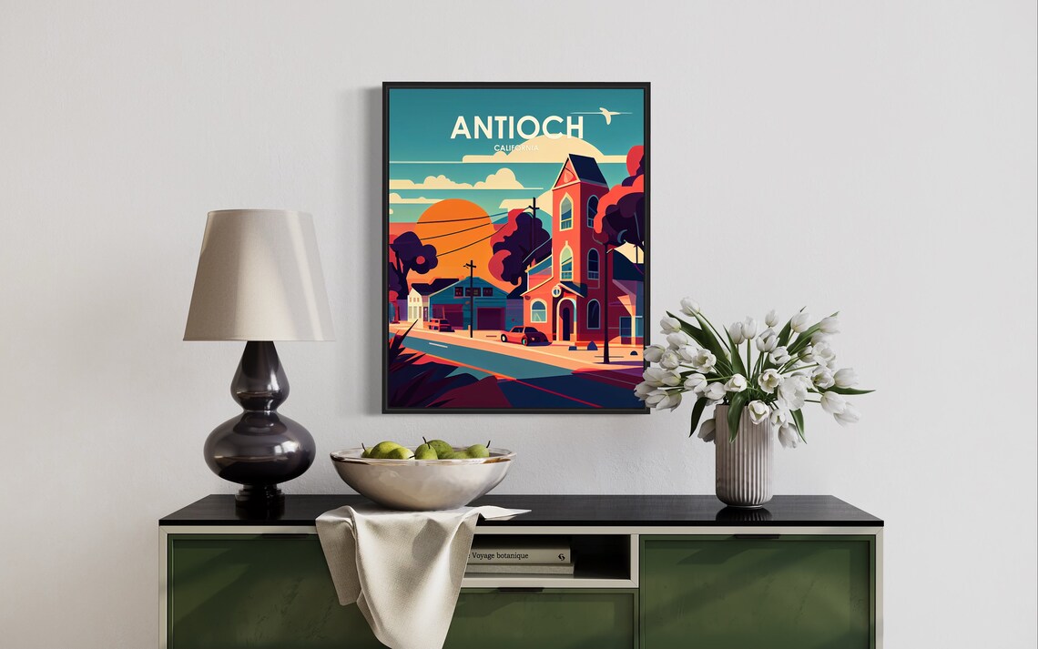 Antioch California Historic Church Street Sunset Travel Poster - Image 3