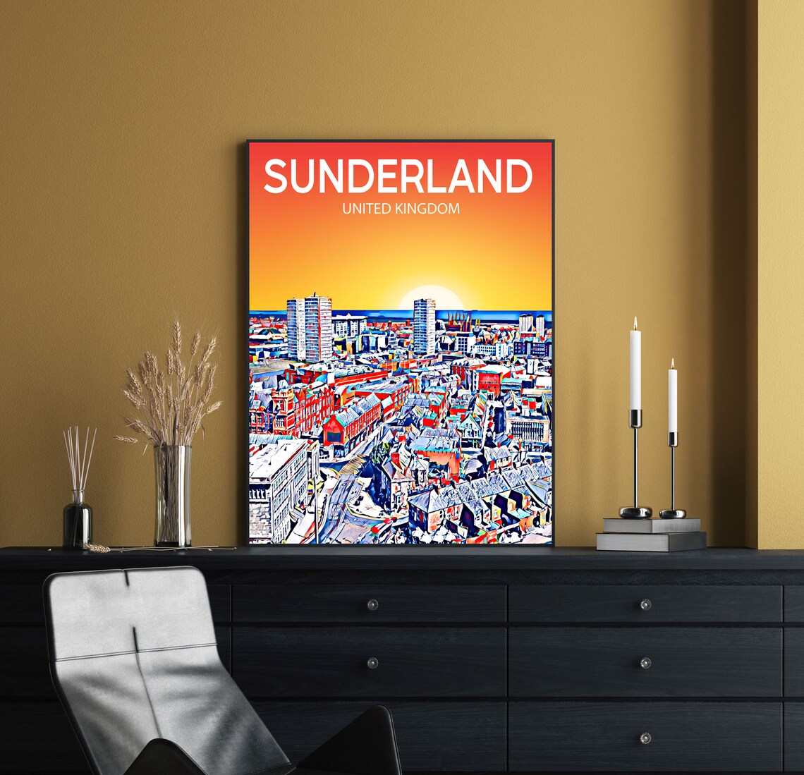 Sunderland United Kingdom Sunset Cityscape Colorful Skyline Art Poster - Image 2