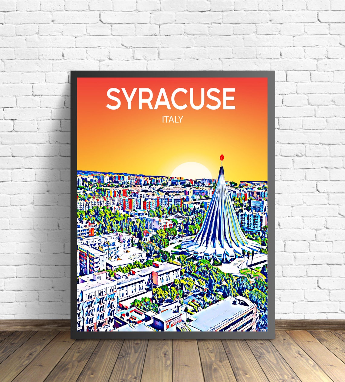 Syracuse Italy Sunset Skyline Landmark Sanctuary City Art Poster