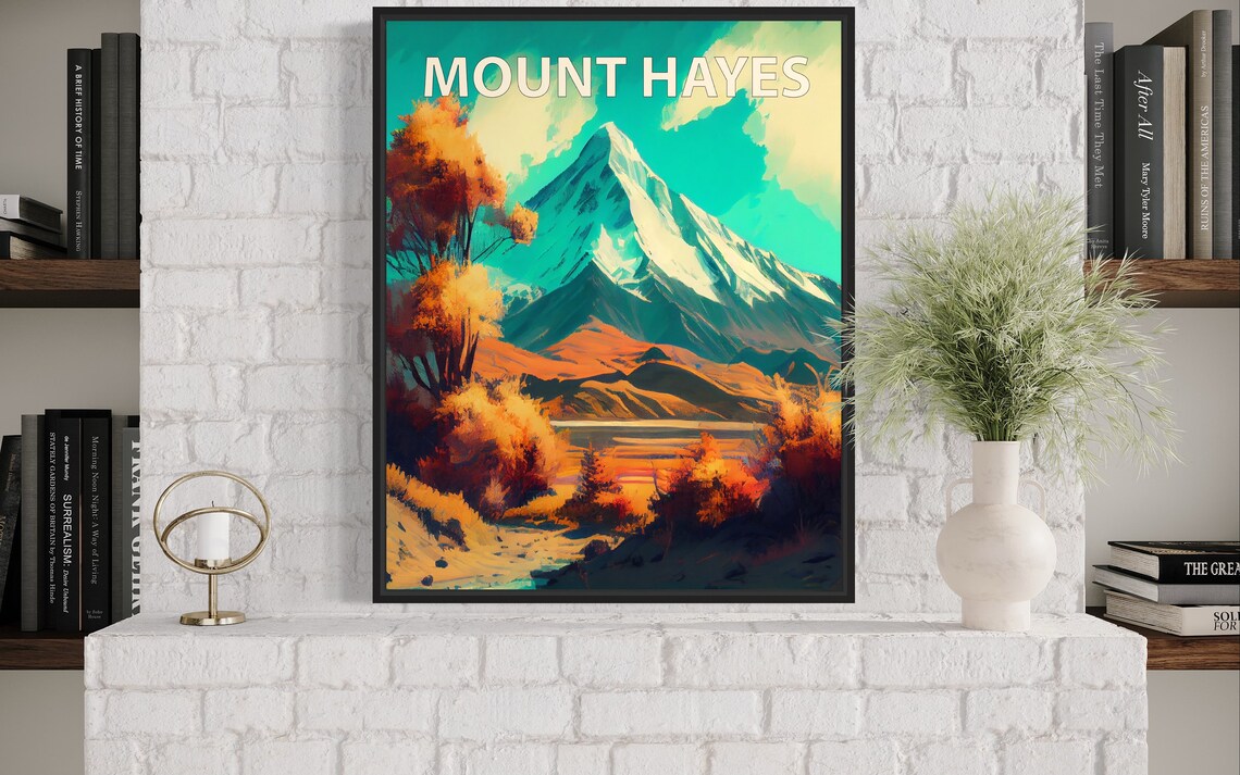 Mount Hayes Snowy Pyramid Peak Autumn Valley Retro Travel Art Poster - Image 3