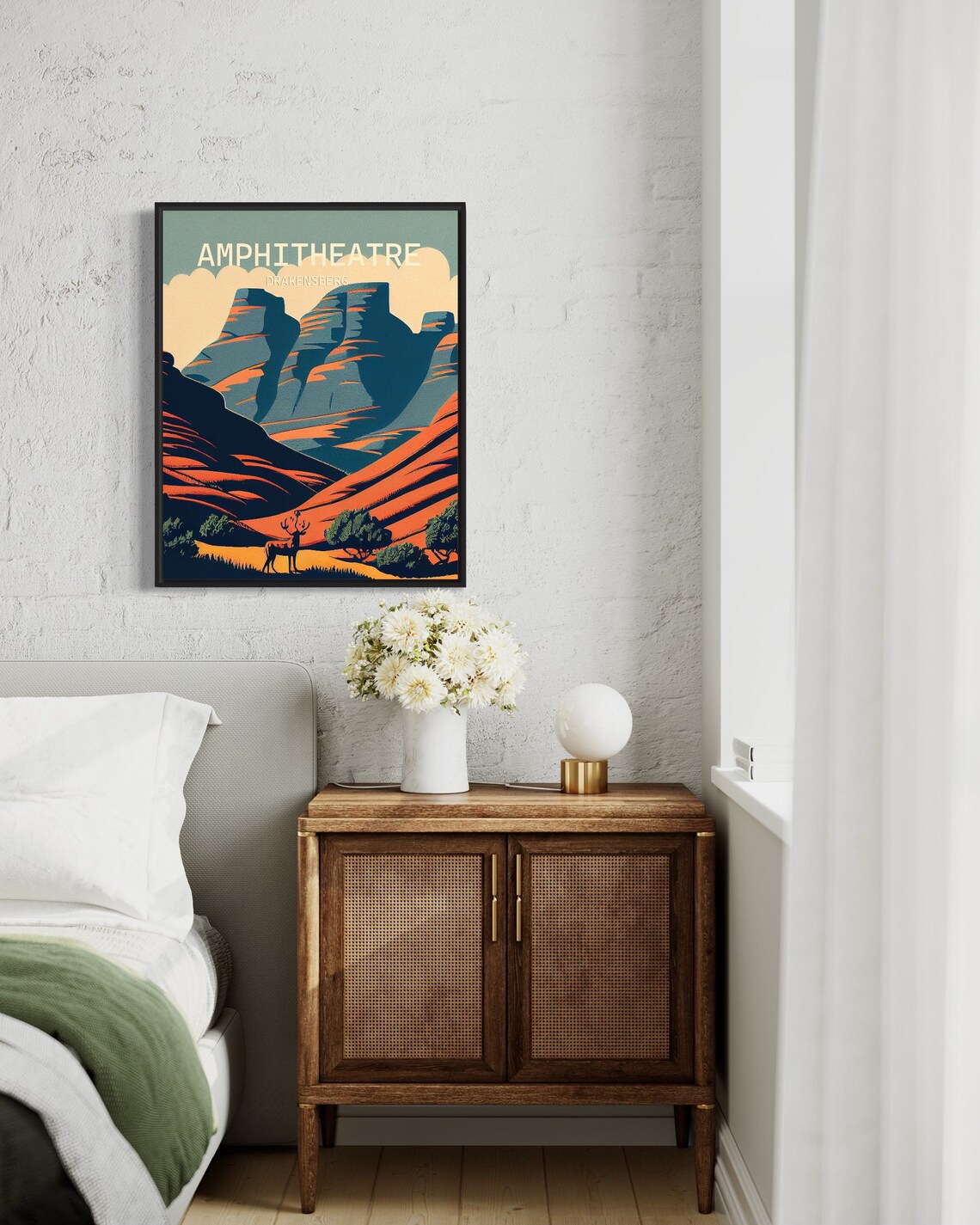 Amphitheatre Drakensberg Mountain Peaks Stag Retro Travel Poster - Image 3