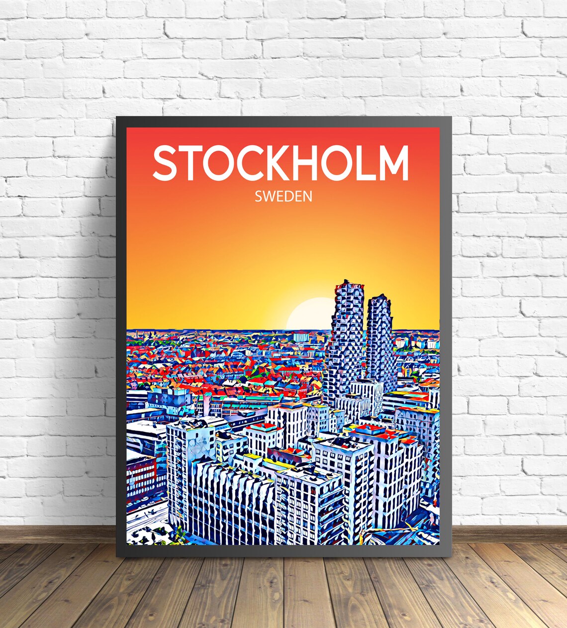 Stockholm Sweden Art Poster Sunset Night Poster Art Print Stockholm City Framed Modern Wall Art Colorful Skyline Photo