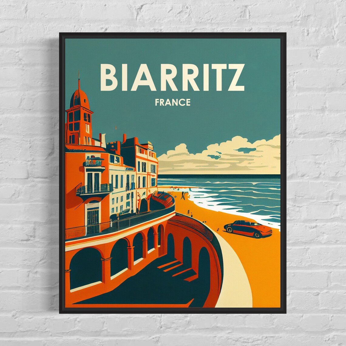 Biarritz France Seaside Promenade Beach Vintage Travel Poster