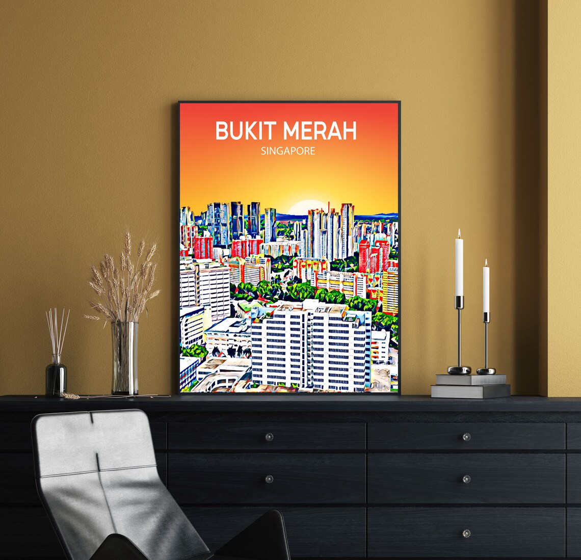 Bukit Merah Singapore Sunset Skyline Sketch Art Travel Poster - Image 2