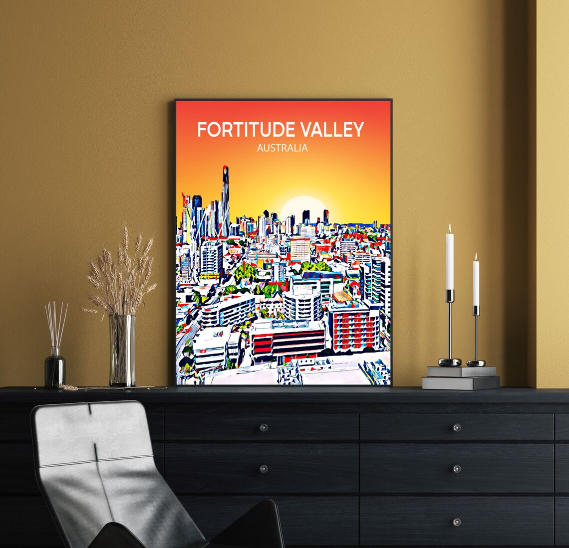 Fortitude Valley Australia Skyline Sunset Pop Art City Travel Poster - Image 2