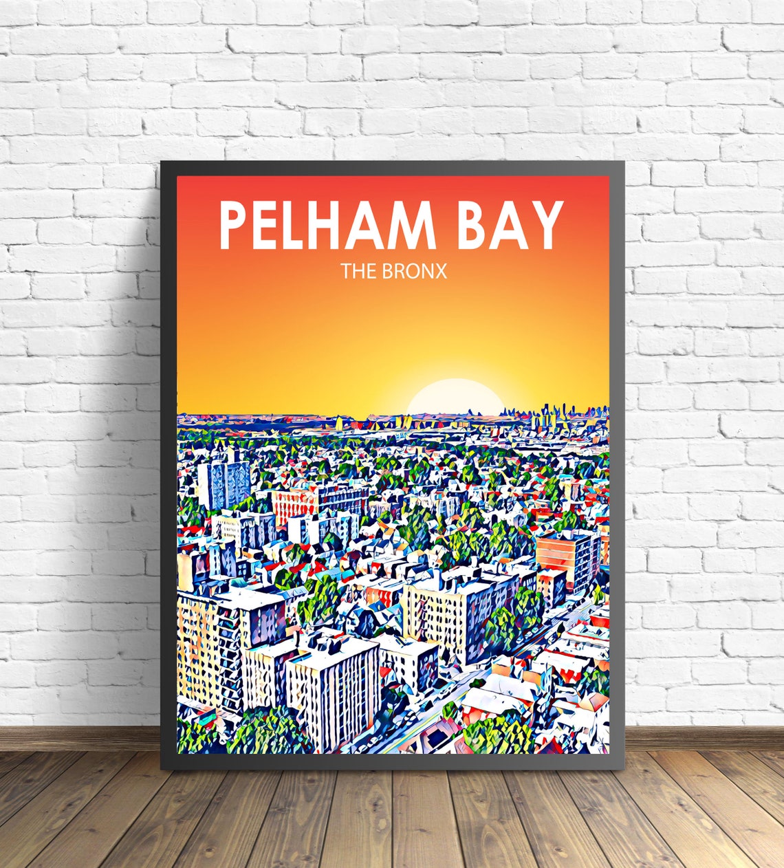 Pelham Bay The Bronx Sunset Aerial Downtown Cityscape Poster