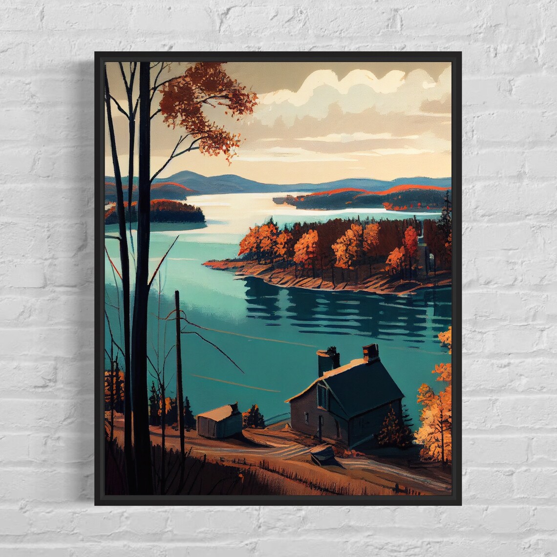 Watts Bar Lake Tennessee Retro 1960s Autumn Lakeshore Travel Poster