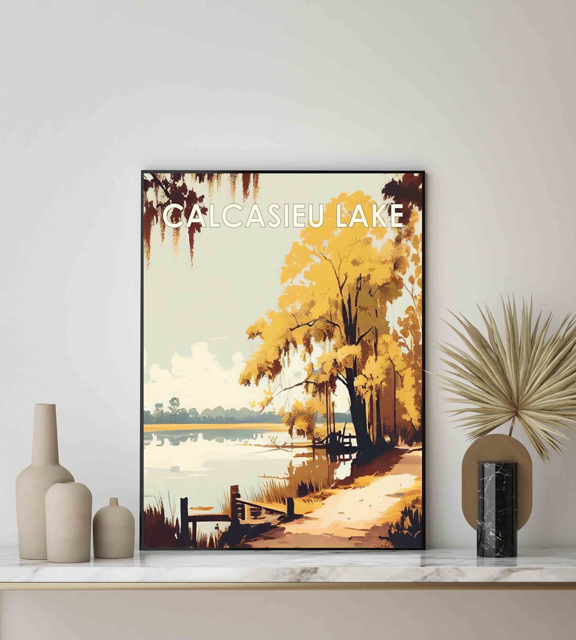 Calcasieu Lake Louisiana Golden Cypress Bayou Vintage Travel Poster - Image 2