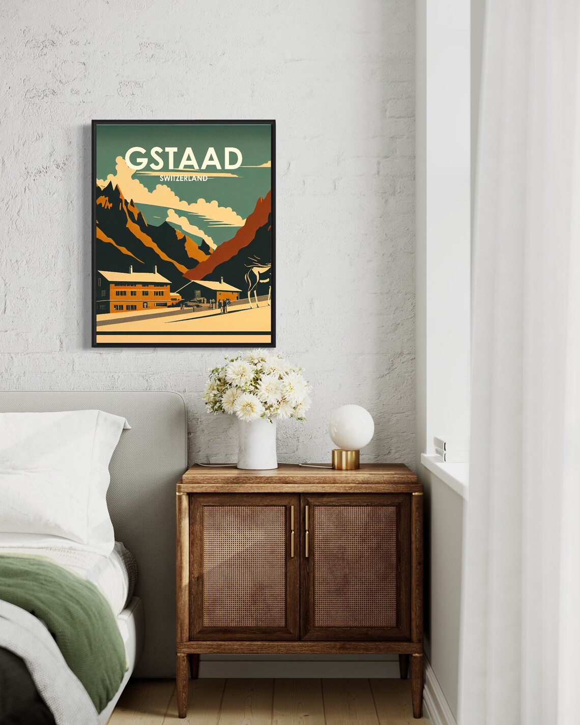 Gstaad Switzerland Snowy Alpine Peaks Ski Lodge Retro Travel Poster - Image 3
