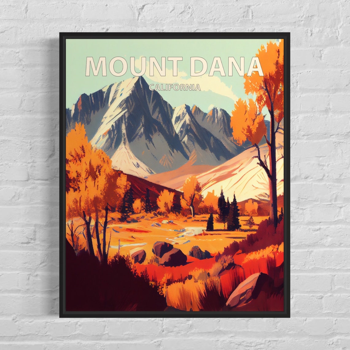 Mount Dana California Alpine Valley Fall Foliage Retro Travel Poster