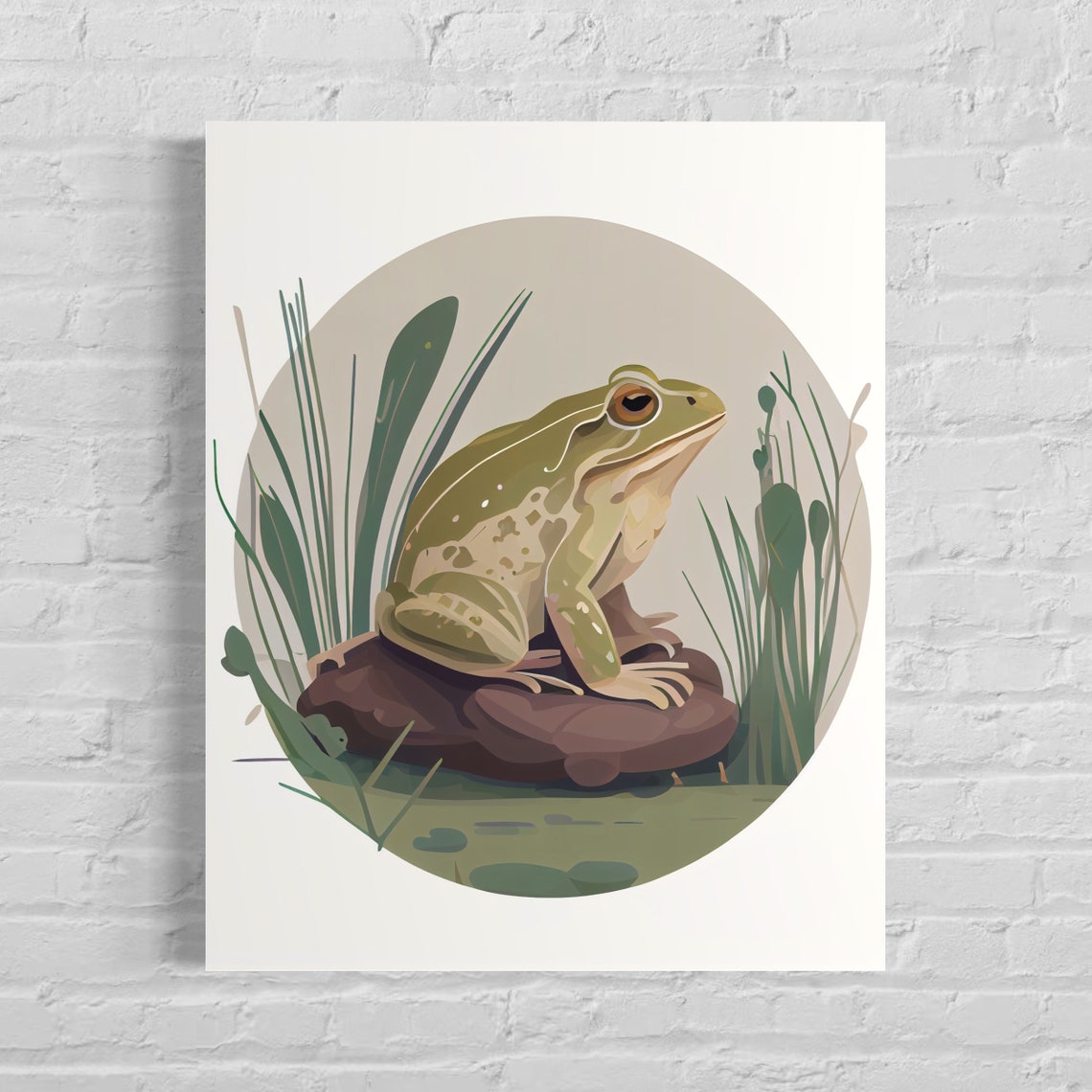Green Frog Pond Minimalist Botanical Pond Illustration Art Print