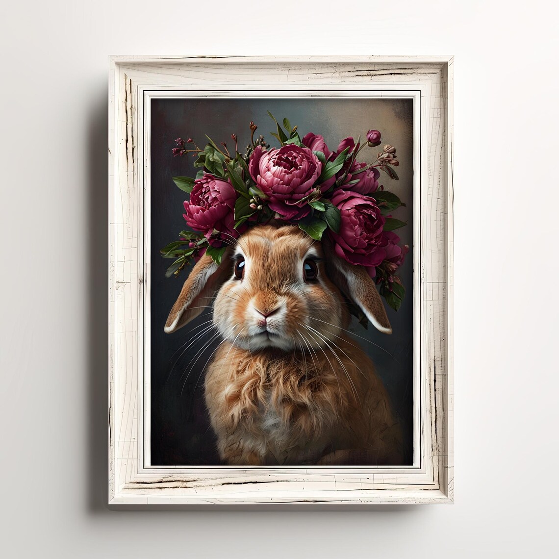 Bunny Rabbit with Pink Flower Crown Boho Nursery Wall Poster - Image 3