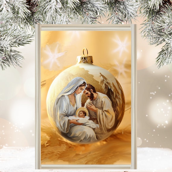 Holy Family Nativity Scene Gold Christmas Bauble Ornament Poster