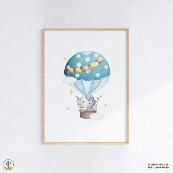 Baby Elephant Balloon Poster Cute Nursery Animal Room Decor Art