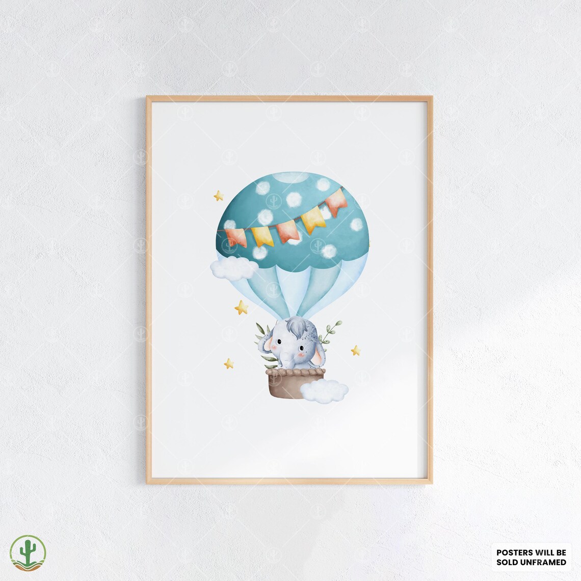 Baby Elephant Balloon Poster Cute Nursery Animal Room Decor Art