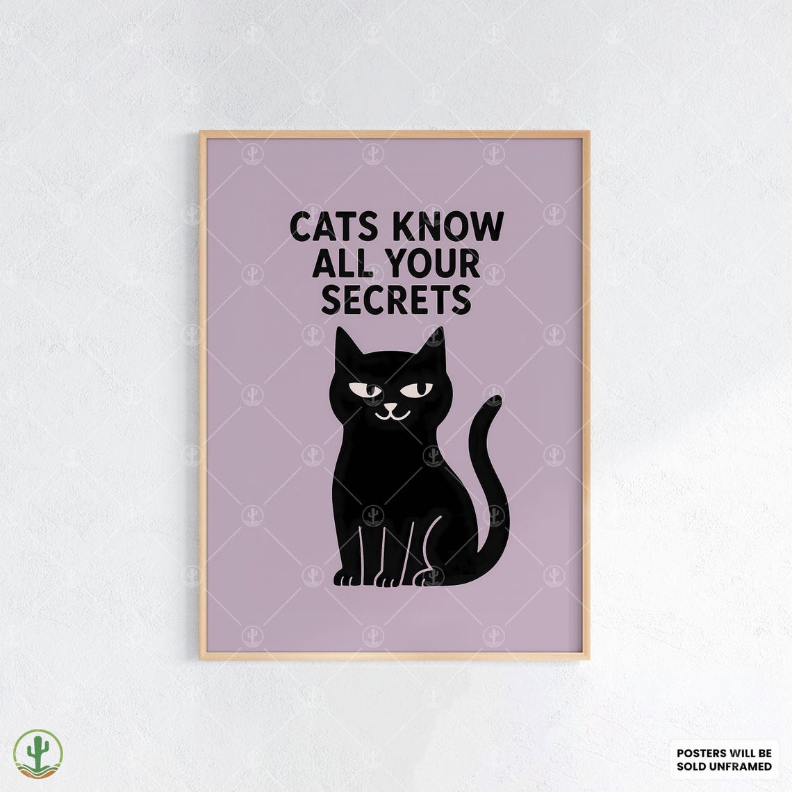 Cats Know All Your Secrets Funny Black Cat Quote Lavender Wall Poster