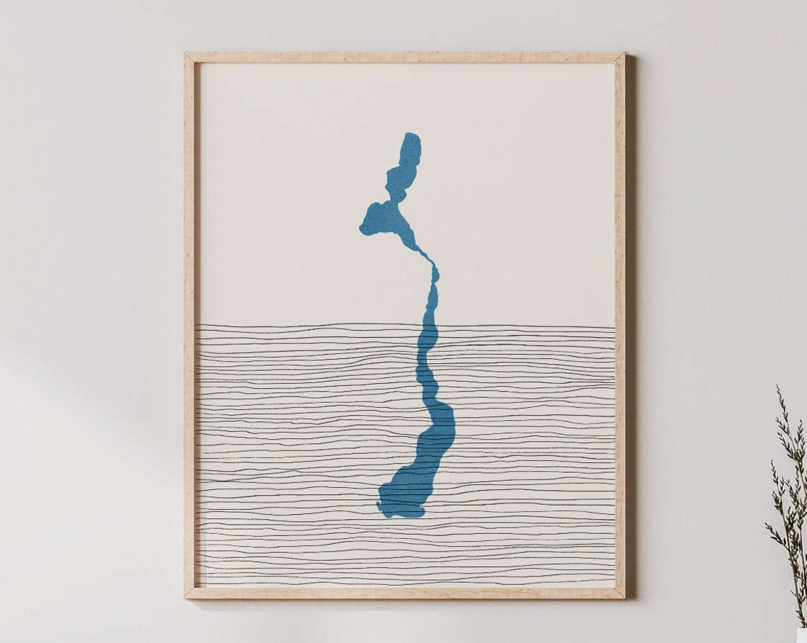 Lake Leelanau Michigan Minimalist Lake Map Line Art Wall Poster