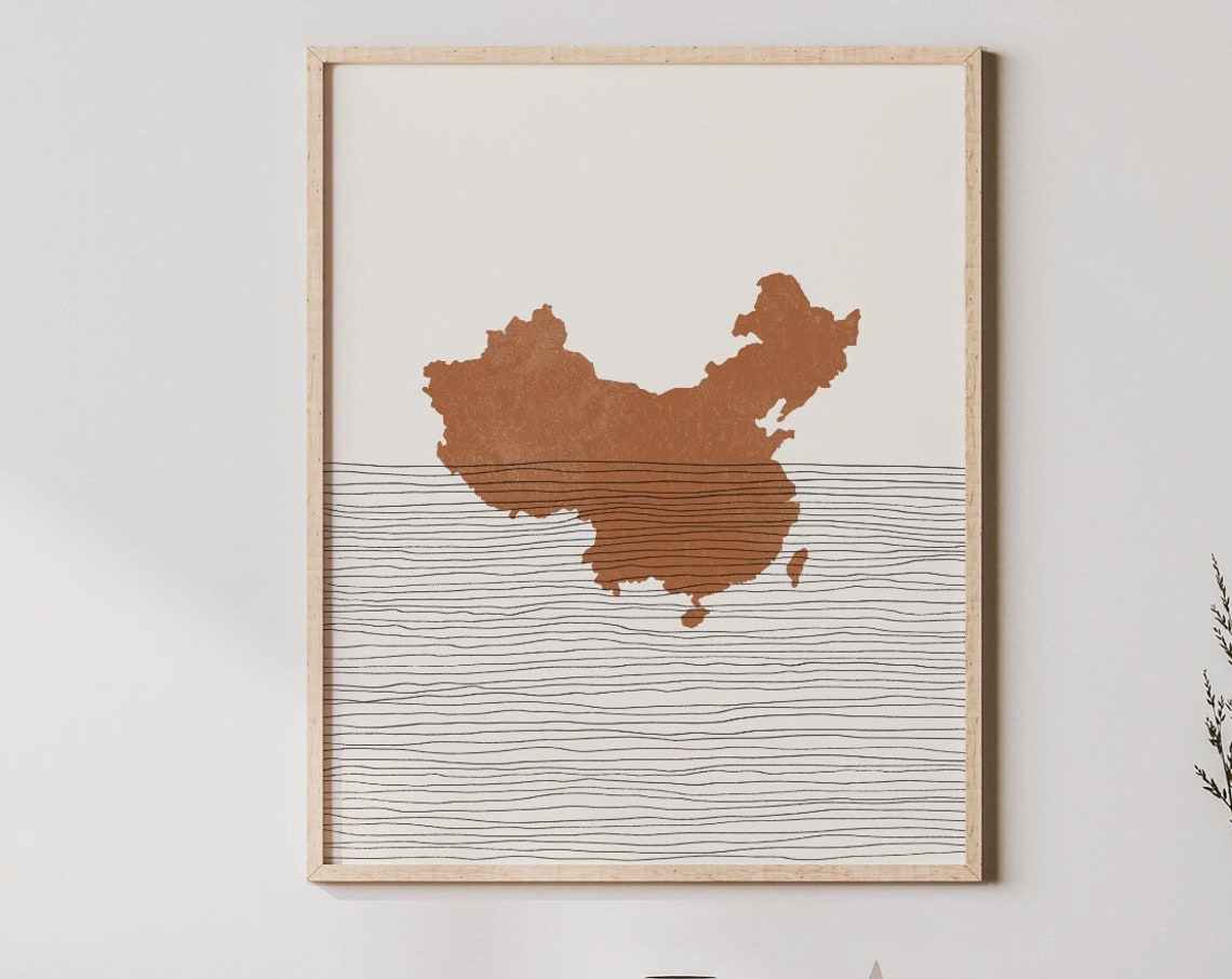 Terracotta China Map Silhouette Boho Minimalist Travel Decor Poster